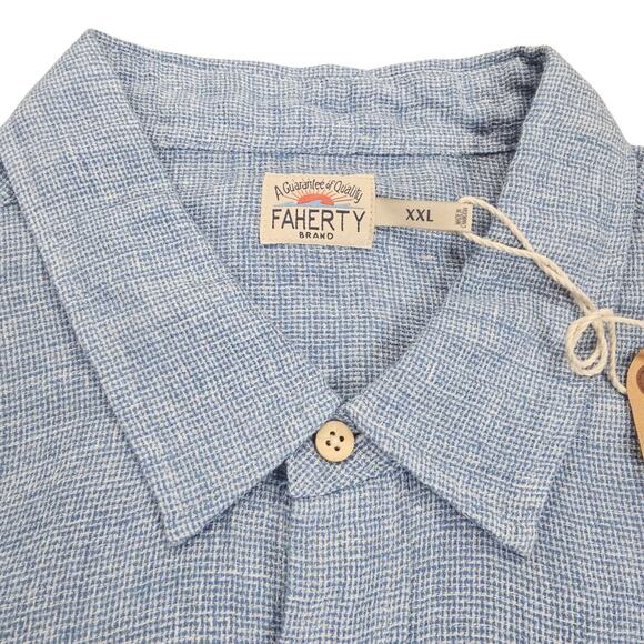 NWT Faherty Shirt Mens XXL Blue Linen Palma Short Sleeve Coastal Casual Nautical - Picture 5 of 11